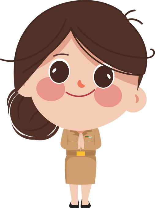 Cute cartoon woman thai teacher namaste to greeting pose.